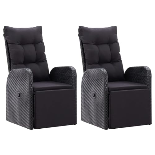 vidaXL 2X Sillones de Jardín Reclinables Muebles Exteriores Set de Salon Conjunto de Terraza Sillas de Patio con Cojines Ratán PE Negro