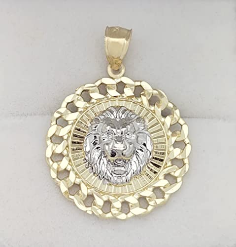 10K Yellow Gold Lion Pendant Round Medallion Cuban Link Frame2