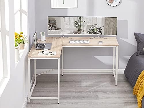 Aingoo Corner Desk L Shaped Desk Sturdy Home Office PC Laptop Workstation Gaming Computer Desk Study Writing Table 128 * 108 * 75CM Easy to Assemble Simple Design Beige&White