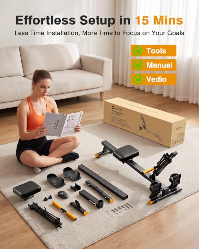 Image of Rowing Machines for Home,Workout Equipment,Exercise Rower with Quiet Resistance,350LBS Capacity,LCD Monitor,Knee Pads, Workout Gloves&Extra Pull Rope for Full Body Exercise
