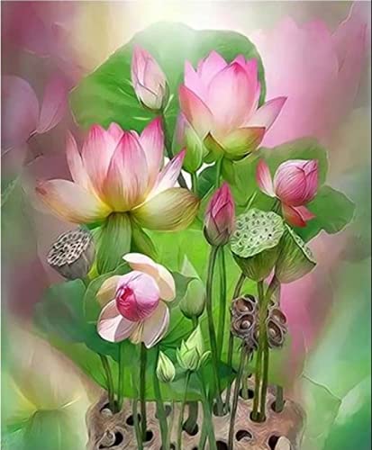 Peinture au diamant 5D lotus anti-stress, kit complet strass 30x40 cm