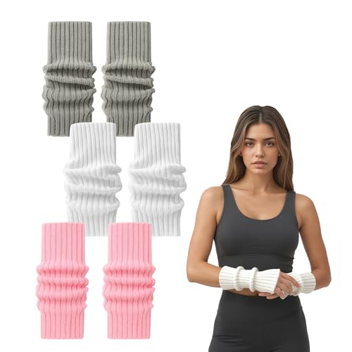 3 Paar Damen Lange Fingerlose Handschuhe Y2K Armstulpen Damen Winter Gestrickte Handschuhe Feinstrick Handwärmer Stricken Armwärmer für Frauen Y2k Fingerlose Armstulpen Handschuh für Herbst Winter