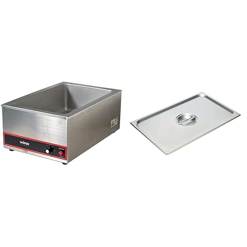 Winco FW-S500 Calentador de alimentos portátil comercial para mesa de vapor, 120 V, 1200 W, acero inoxidable, tamaño grande y SPSCF 44197 cubierta