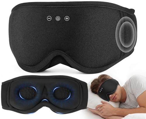 MUSICOZY Sleep Mask with Bluetooth Headphones 3D Wireless Sleeping Eye Masks Bluetooth Eye Masks 14-Hour Playtime Ultra-Soft Breathable Perfect for Side Sleepers Women Men(Classic Black)
