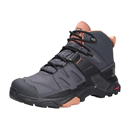 Salomon X Ultra 4 MID Gore-TEX Hiking Boots for Women, Ebony/Mocha Mousse/Almond Cream, 10