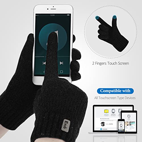 2 Pairs Winter Gloves For Men Women Soft Thermal Lined Thick Warm Touch Screen Knit Glove