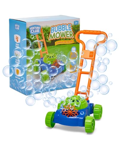 Venture Club Bubble Mower - Push Along Bubble Machine for Kids with Refill Solution - Lawn Mower Bubbles for Kids & Toddlers Garden Toys & Games for Outdoor Play Party & Active Fun - Toddler Toys 3+