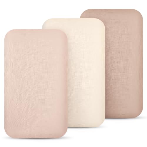Image of lulumoon Muslin Bassinet Sheets 3Pack: Fitted Most Bedside Sleeper Mattress | Soft Cotton Bassinet Mattress Sheets for Baby - 33x21 inch Flexible Fit for Baby Delight Dream on Me and Other Rectangle pads