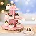 MRPAPA Pink Cardboard Cupcake Stand,2PCS Cup Cake Holder Thick Paper Dessert Tray, 3-Tier Round Serving Tray Perfect for Baby Girls Pink and Gold Birthday Baby Shower Party Supplies
