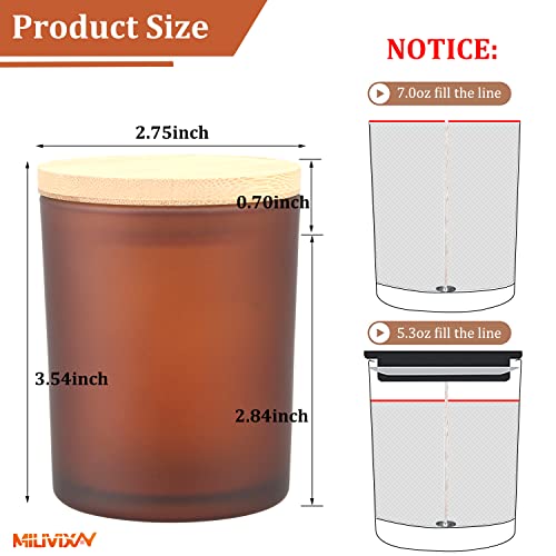 image for MILIVIXAY 12 Pack 7 OZ Frosted Amber Glass Candle Jars With Lids and C