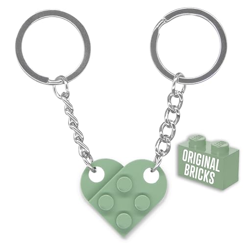 Genérico LegoLove porta-chaves para casais originais | tijolos autênticos | inauguração nova casa | Bricks de construção originais | Ideia dia dos namorados aniversário carro puzzle, Verde Azeitona