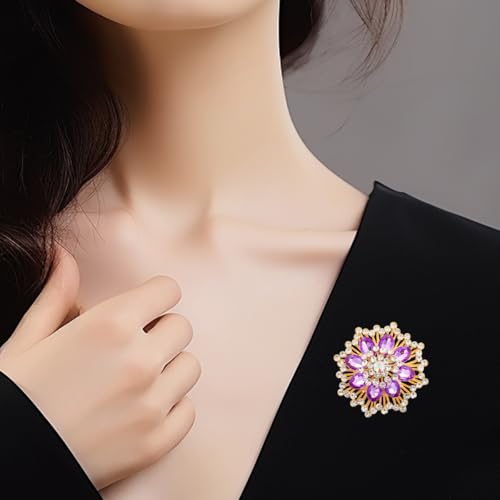 Image of Large Crystal Flower Brooch Pin for Women Red purple pink green Rhinestone Flower Lapel Pin Wedding Party Birthday Dance Banquet Dress Suit Ceremony Clothes Hat Bag Accessories Jewelry