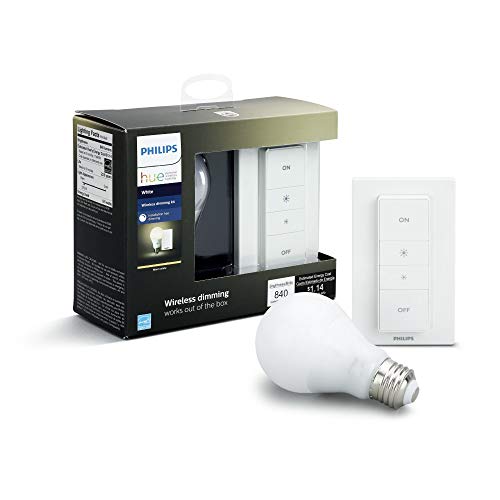 Philips Hue White Ambiance Smart Dimming Kit,Installation-Free,1 Bulb, 1 Dimming Switch, Exclusive for Philips Hue Lights, Works with Alexa, Apple HomeKit and Google Assistant ,(California Residents)