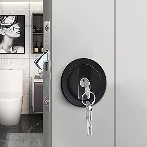 CCJH Invisible Sliding Barn Wood Door Pocket Door Handle Lock with Keys (Black, Dia-2.95 )