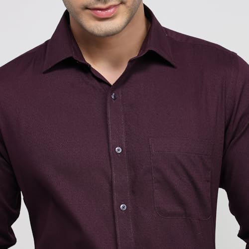 Image of Raymond Men Slim Fit Solid Pattern Pure Cotton Semi Cutaway Collar Full Sleeve Formal Shirt