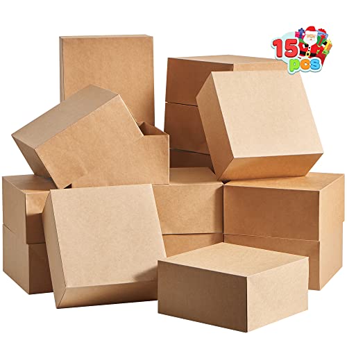 Joyin 15 Pcs Kraft Gift Box 8’’X8’’X4’’, Brown Cardboard Square Boxes, Gift Wrap For Christmas Holiday, Festive Xmas Wrapping Cupcake Diy Boxes #TOP5
