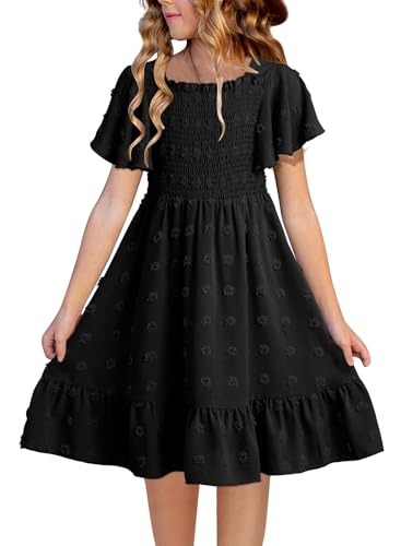 blibean Girls Summer Dresses Short Sleeve Spring Dress Black Size 6-7