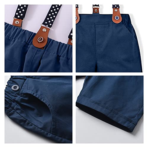 Image of Volunboy Baby Boy Formal Short Set Toddler Summer Gentleman Outfit Kid Short Sleeve Bowtie Shirt Suspender Shorts Suit