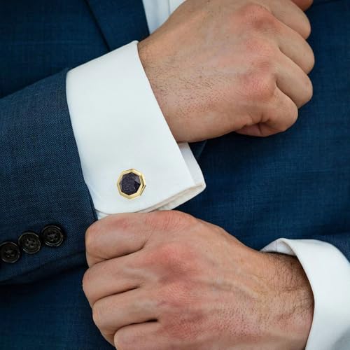 Mancuernillas Octagon Goldstone chapadas en oro para hombre miniatura 2