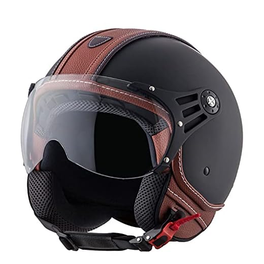 Casco de Moto Retro Medio Cuero De PU Abierto con Gafas de Aviador Cascos Jet Vintage Cruiser Unisex Moto Scooter Medio Casco Jet Estilo Alemán ECE Homologado I,M