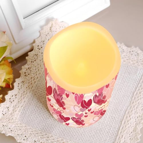 Image of Pink Heart Theme Plastic Flameless Candles with Remote Control and Timer LED Flickering Battery Electric Pillar Candles for Table Valentine's Day Decoration