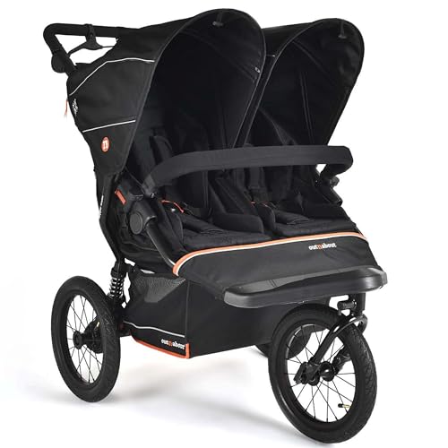 Image of Out'n'About Nipper Double V6 Plus Pushchair with Raincover, Certified Running Buggy, Lightweight One-Hand Fold All-Terrain Twin Stroller Pram with Suspension, 14” Air-Filled Wheels (Summit Black)
