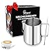 Bugucat Jarra de leche 350ML,Taza de Leche de acero inoxidable Taza de Espumador con Marca de Medición y Lápiz Artístico, Jarra Leche para Espumar para Café Capuchino Macchiato, Admite lavavajillas