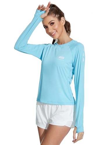 Image of Venzina Women's Slim-Fit Running Hoodie with Reflective Lettering IUPF50+ Quick-Dry Long Sleeve with Thumbholes | for Night Jogging, Yoga & Commute(Size Up)
