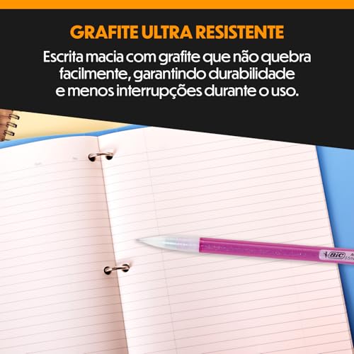 Lapiseira BIC Shimmers 0,5mm, Corpo Colorido Brilhante, Borracha na Ponta, Multicor, Embalagem Leve
