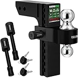 Rhino USA Adjustable Trailer Hitch (Fits 2.5-Inch Receiver)-Heavy Duty Aluminum Tow Hitches with 10-Inch Drop/Rise for Truck (18,500 LBS GTW)- Weatherproof Double Anti-Theft Locking Hitch Pins (Black)