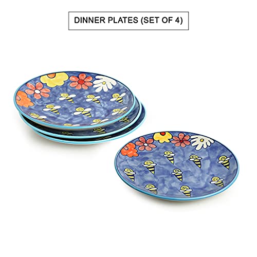 Image of ExclusiveLane 'The Bee Collective' Handpainted Ceramic Plates for Dinner Set Ceramic Dinner Plate with Katoris (8 Pieces, Serving for 4, Dishwasher & Microwave Safe) - Ceramic Bowl Dinnerware Set