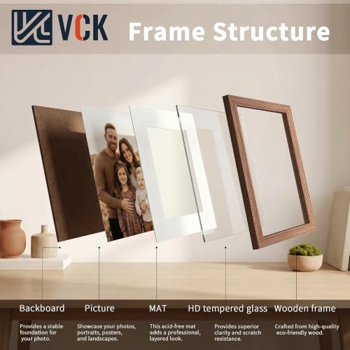Image of VCK 8x12 Picture Frame 5 Pack, Walnut Exclusive Wood, HD Glass, for Photo