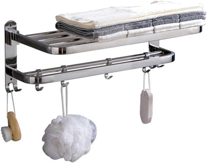 タオルバー ステンレススチール製バスルームシェルフ 壁掛け 2段 吊り下げフック付き タオルラック バスルーム収納棚 タオルバー タ