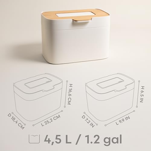 KAZAI. Bio-Mülleimer ’Elin’ | 4,5L Kompost-Eimer mit Holz-Deckel & Filter | Geruchsdicht, Spülmaschinenfest, inkl. Innenbehälter | Biomüll-Behälter für die Küche | Matt-Weiß/Bambus