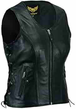 Dames lederen gilet zwart echt topnerf buffelleer mouwloos jas/vest (3XL) (18