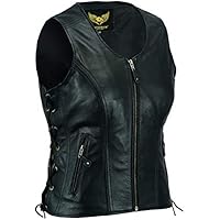 Chaleco de cuero para mujer Chaqueta sin mangas de cuero de búfalo de grano superior genuino negro/Chaleco M (10)