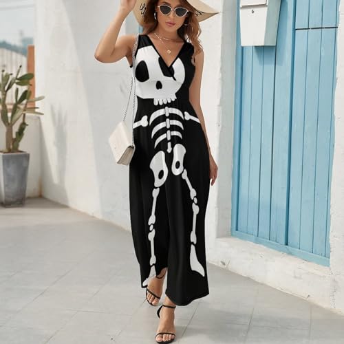 Robe longue d'été squelette drôle contre la chaleur avec style col V - 5