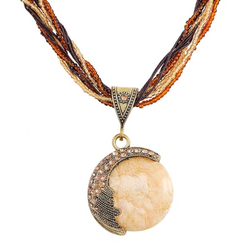 Boho Stone Pendant Necklace Tribal Choker Necklaces Fashion Beaded Jewelry for Women