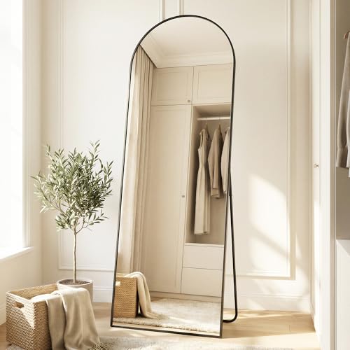 SONGMICS Miroir Intégral, 160 x 50 cm, Miroir Arqué sur Pied, à Poser au Sol, Cadre en Alliage d’Aluminium, Verre Trempé, pour Chambre, Salon, Dressing, Noir d'encre LFM031B01