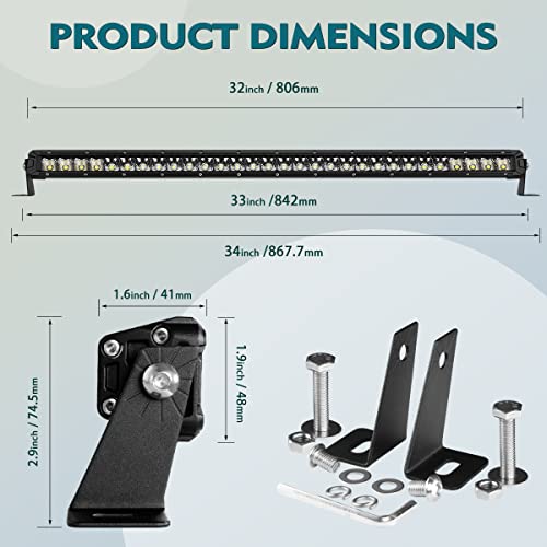 Rigidhorse AU_DM01B_2M_30_C_RG 32 Inch Led Light Bar Single Row Flood & Spot Beam Combo 30000Lm Off Road Driving Light For Pickup Suv Atv Utv Truck Roof Bumper thumb #1