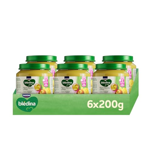 Blédina Tarritos de Platano, Manzana y Mango para Bebé. Tarritos Blédina con Vitamina C y Sin Azúcares Añadidos. Alto contenido en fibra y Sin Lactosa. Desde los 6 Meses, Pack 6x125g