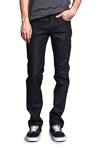 Victorious Men's Skinny Slim Fit Stretch Raw Denim Jeans DL936 - Black - 32/34