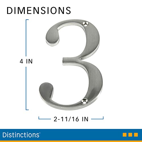 Distinctions By Hillman 843323 4-Inch Brushed Nickel Flush-Mount House Number 3 #TOP2