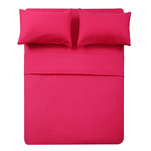 Image of Twin XL Sheets Set 4 Piece Cooling Bed Sheets- Hotel Luxury 1800 Bedding Sheets & Pillowcases - 1 Flat Sheet,1 Fitted Sheet and 2 Pillow Cases - Extra Soft , Deep Pocket up to 16 inch (Hot Pink)