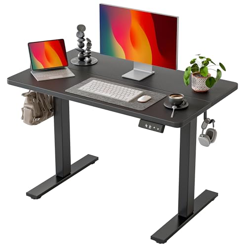 Image of TIQLAB Height Adjustable Electric Standing Desk, 40 x 24 inch, Sit Stand Up Desk, Splice Board, Computer Home Office Desk, Black Top