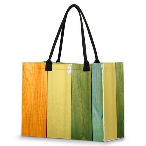 Coloured Wooden Pattern Tote Bag for Women Large Beach Bag Reusable Tote Bags for Work Travel Beach Shopping