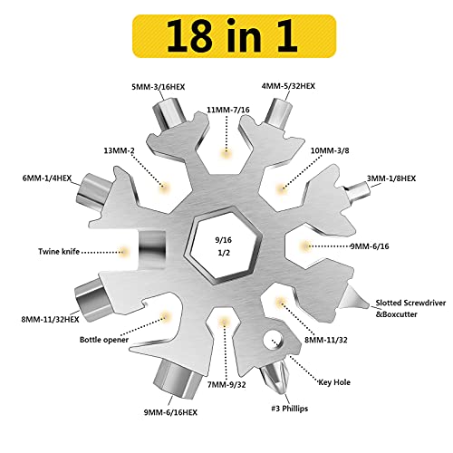 Snowflake Multi Tool, 1PCS 18 in 1 Snowflake Tool Stainless Steel Snowflake Handy Tool with Keyring (Black)