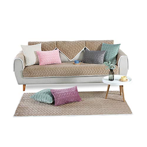 PETCUTE Sofaüberwurf couchbezug sofahusse Gesteppte Sofabezüge Sofa Schonbezug Couch Sofa überwurf ecksofa Khaki 90X160cm Cover