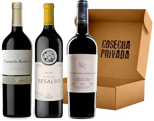 Pack Vinos Ribera del Duero - Envio 24h - Vinos Regalo -F.Resalso, C. Rodero 9m, P. Capellanes 5m- Cosecha Privada (3 x Botella 75 cl, 1.06)