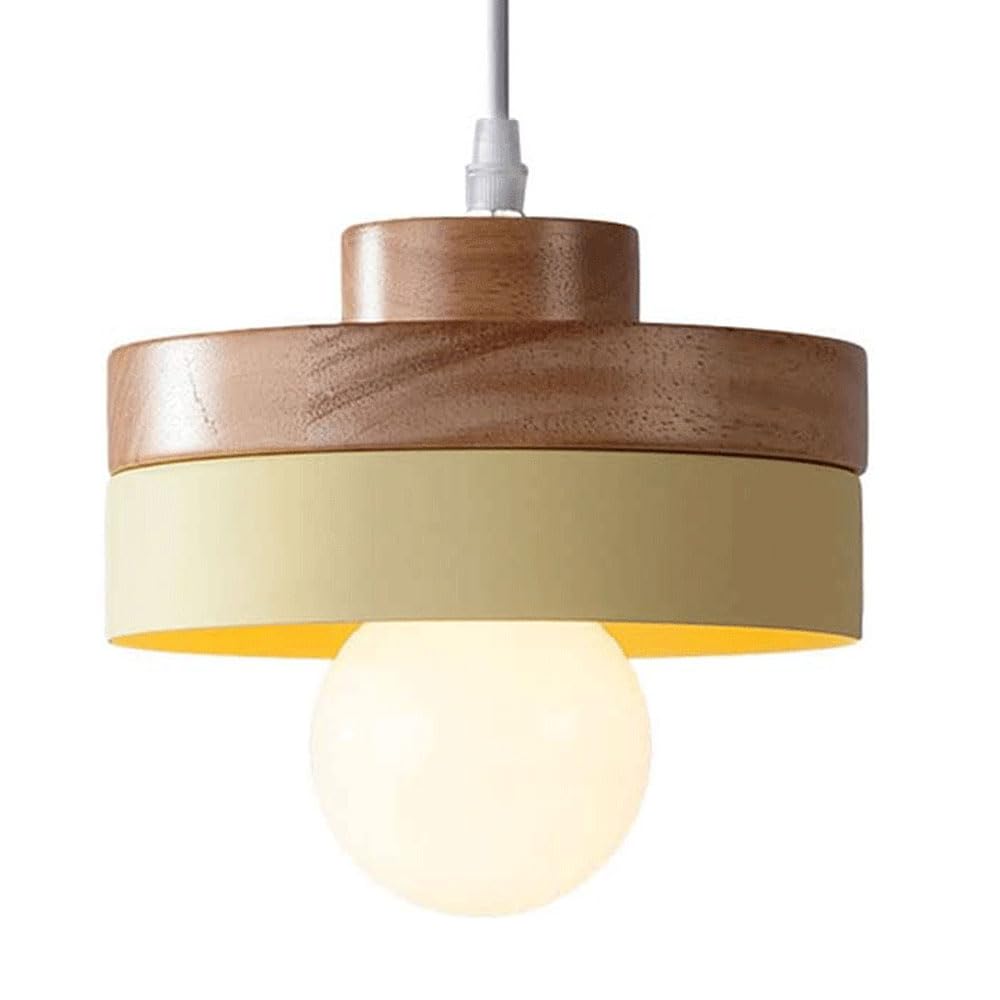KLXSIVU E27screw Single-Head Pendant Light, Japanese Style Metal Wood Hanging Lamp, Personalized Color Chandelier Lampshade, Aisle Entrance Decoration Lighting Fixtures